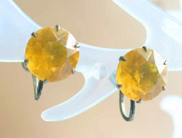 Elegant Sterling Silver Honey Plastic Rhinestone Screw-on Earrings 1940s 1/2&quot; - £11.42 GBP