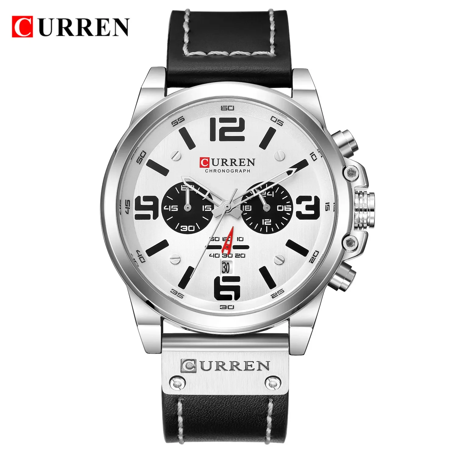 Curren 8314 Top Brand Leather erkek saat Relogio Masculino Mens Spo Silver white - £25.00 GBP