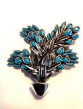 Faux Turquoise Brooch Pin Large Tree Bush Pewter Tone Setting Vintage 1970s - $29.95