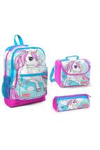 Kids Four Compartment Unicorn Turquoise 3 Pcs School Bag Set - £175.45 GBP