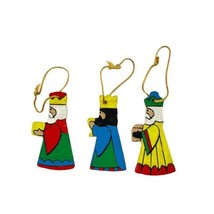 Christmas Ornaments Three Wise Men Flat Wood Hand Painted 3.75&quot; Tall - £11.55 GBP