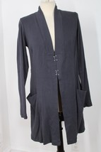 Barbara Lesser S Slate Blue Cotton Tie-Back Long Cardigan Top - £20.17 GBP
