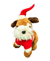 Vintage Wallace Berrie Christmas Plush Dog Stuffed Animal Santa Hat 8 Inch 1980 - $12.49