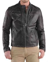 Men&#39;s Genuine Lambskin Leather Jacket Black Slim fit Motorcycle jacket -... - £93.70 GBP