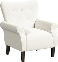 Home Decor | Upholstered Rolled Arm Living Room &amp; Bedroom Accent Chair, Cream - £261.74 GBP