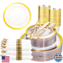 Liacere 350-Piece Clear Gold Plastic Plates &amp; Cutlery Set for 50 Guests - $71.13