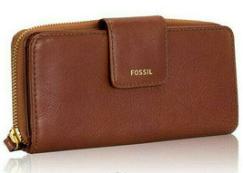 Fossil Madison Zip Clutch Medium Brown Leather Wristlet SWL2228210 Wallet NWT FS - £38.80 GBP