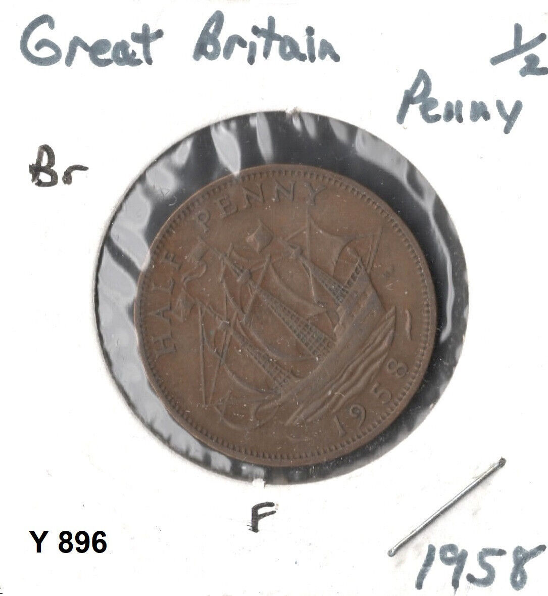 Great Britain 1/2 Penny, 1958, bronze, KM 896 - $1.00
