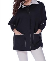 Angel zip up &amp; buttons poncho w/ pockets in Black/Stone - £68.26 GBP