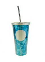 Starbucks Blue Triangle Stainless Steel Metal Straw Cold Cup 16 fl oz Tu... - £43.36 GBP
