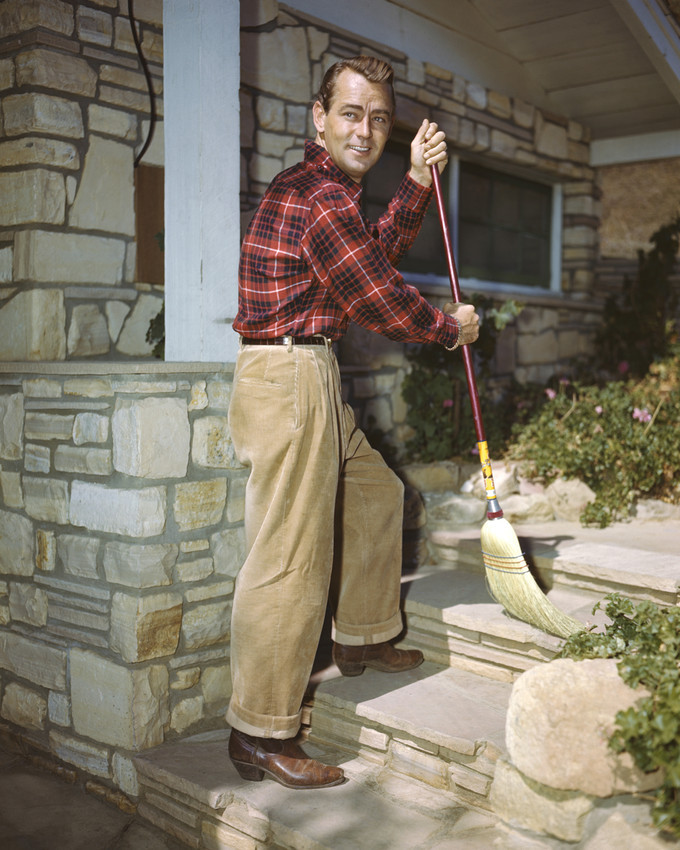 Primary image for Alan Ladd 1950'S At Home Pose Sweeping His Porch 16X20 Canvas Giclee