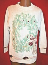 Vintage Work In Progress Wreath Women&#39;s Ugly Christmas Sweather Large - £23.73 GBP