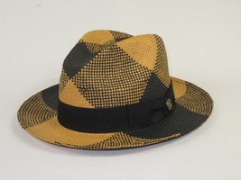 Men's Bruno Capelo Genuine Straw Fedora Hat Cubano CU405 Black/Natural image 4