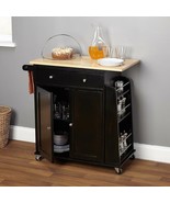 Black Wooden Kitchen Cart Storage Cabinet Rolling Island Utility Prep Sp... - £319.96 GBP