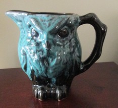 g61c Canadian Art Pottery Large Owl Creamer Green Drip Glaze Stamped Canada 504 - £13.48 GBP