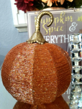 Fall Thanksgiving Halloween Beaded Orange Pumpkin Tabletop Decor 9.5&quot; - £34.39 GBP