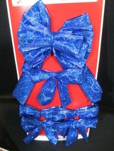6 Royal Blue Wire Edge Glitter Mini Bow Set Christmas Gift  Wreath Package - £11.98 GBP
