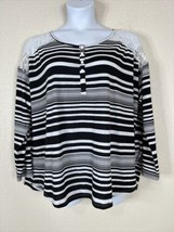 Faded Glory Womens Plus Size 3X Blk/Wht Striped Henley Knit Top Long Sleeve - £10.97 GBP