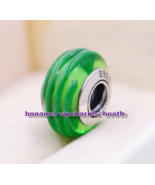 925 Sterling Silver Handmade Glass Lampwork Green Murano Glass Charm Beads  - $6.60