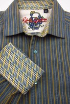 RARE Robert Graham Fancy Blue and Gold Stripe With Wings Flip Cuff Shirt... - $71.99