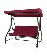 3 Seat Outdoor Porch Swing with Adjustable Canopy-Wine - Color: Wine - $374.49