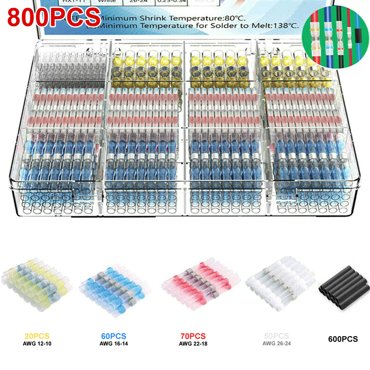 800Pcs Heat Shrink Butt Cp Terminals Waterproof Solder Seal Electrical Butt Conn - £54.20 GBP