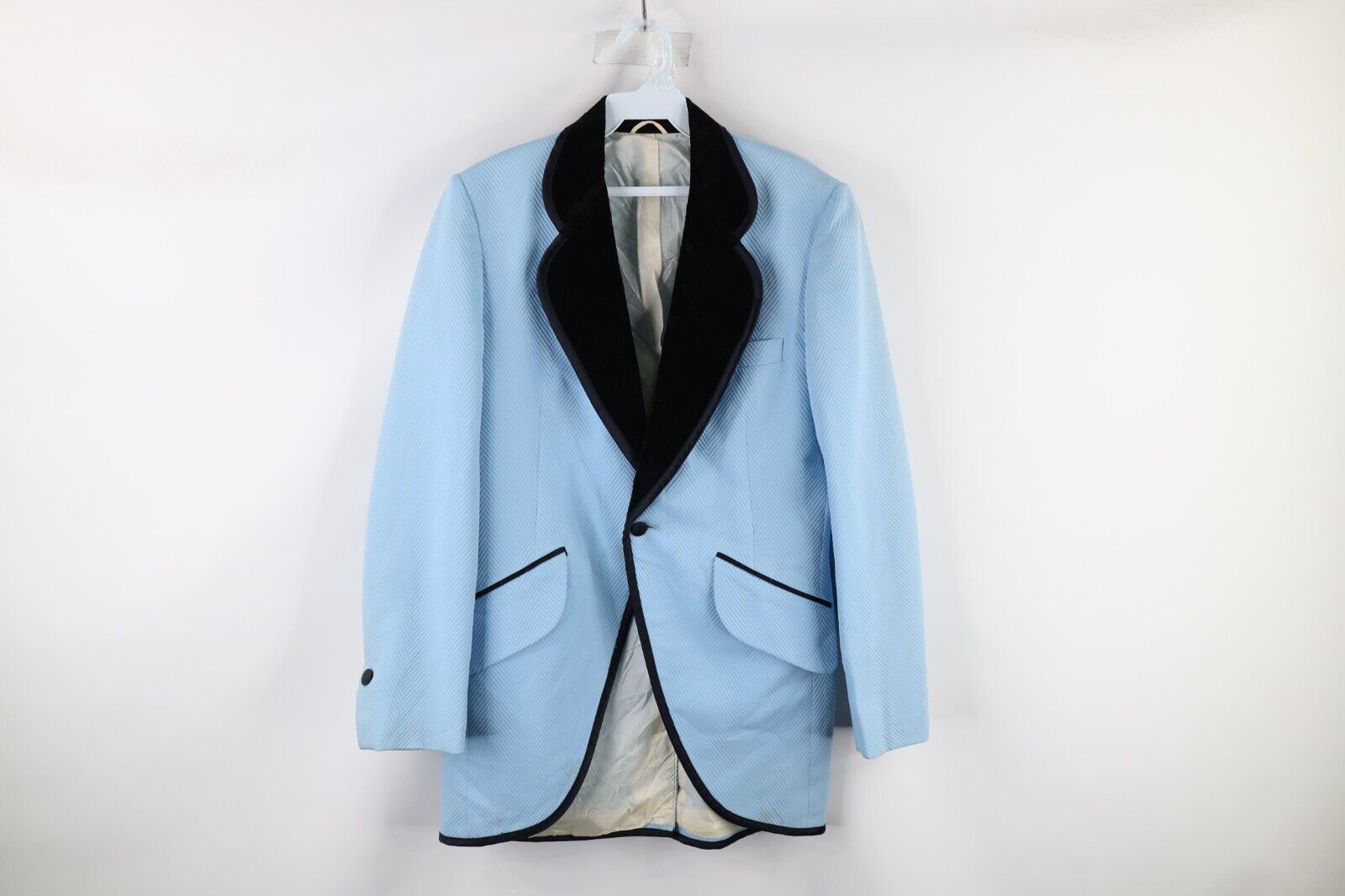 Primary image for Vtg 60s Rockabilly Mens 37L Distressed Velvet Collar Smoking Prom Tuxedo Jacket