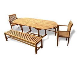 Windsor&#39;s Grade A Teak 95&quot; Oval Double Leaf Ext Table w Stacking Chairs-... - $4,550.00