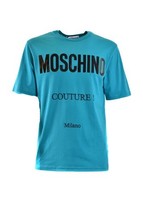Moschino Men T-Shirt Light blue Short Sleeve Designer Logo Tee 2025 Coll... - $530.89 CAD