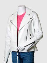 New Leather Jacket White Color For Women  Lapel Collar Zipper pocket &amp; C... - $199.99