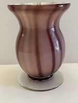 Vase Purple Striped Vintage Hand Blown Cased Glass 5&quot; Tall - £26.05 GBP