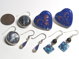 4 PC Lot Sterling Silver Earrings Jewelry Hearts 45.5 Gram Lapis lazuli Sodalite - £75.17 GBP
