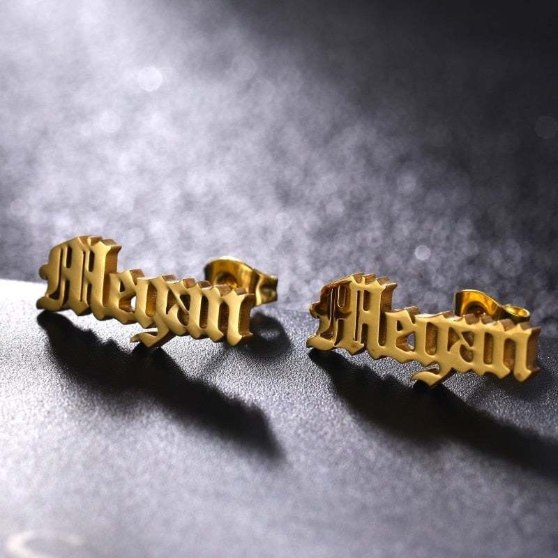 Personalized Name Custom Stud Earrings Fashion Costume Jewelry Gold Color - £15.68 GBP