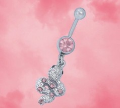 Snake Belly Bar / Belly Ring - Body Piercing Jewellery - Silver And Pink Crystal - £8.78 GBP