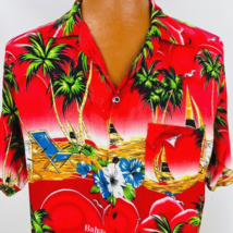 Island Dreams Aloha Hawaiian Bahamas Red Shirt XL Sailboats Beach Palm Tree - £31.23 GBP