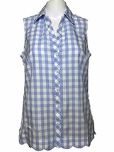 Foxcroft Heritage Size 2 XS Scalloped Blue Check Shirt Preppy Classic Top - £17.52 GBP