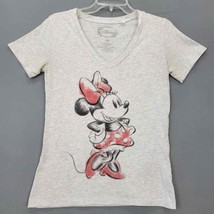 Disney Shirt Women Size M Gray Mini Mouse Trendy Kidcore Short Sleeve V-Neck Top - £7.21 GBP