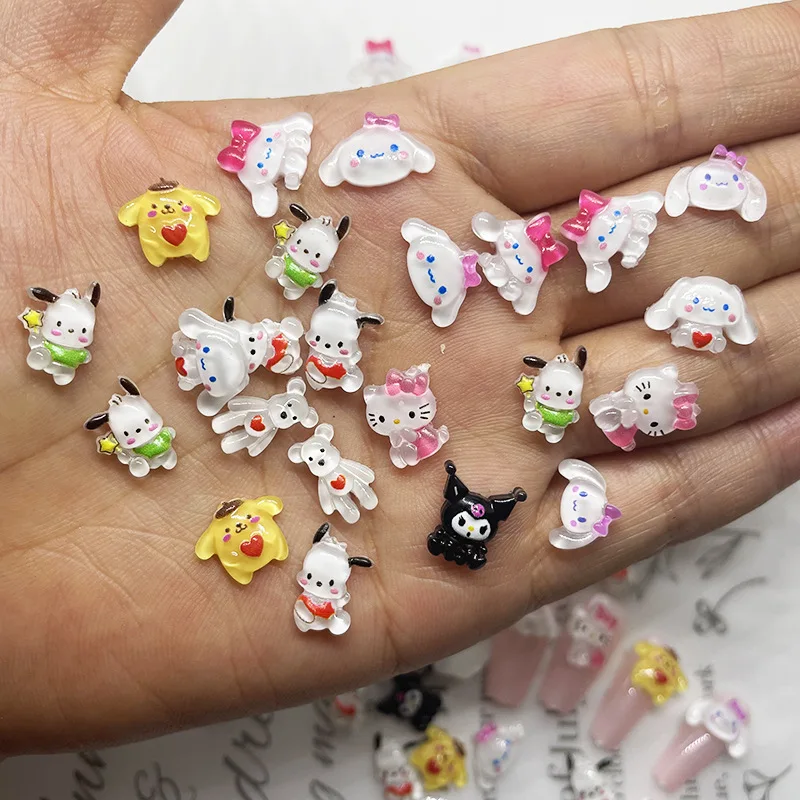 100Pcs Wholesale Kawaii Nail Accessories Cute Cartoon Sanrio Kuromi Hello Kitty - £10.90 GBP+