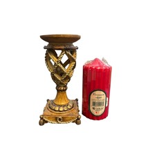 Elegant Tropical Motif Faux Rope &amp; Bamboo Pillar Candle holders w/ Red Pillar Ca - £26.72 GBP