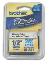 Brother M231 P-touch Label Tape 1/2&quot; Black on White 31 Count - $19.79