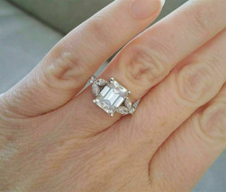 Emerald Cut 2.75Ct Simulated Diamond Engagement Ring Solid 14K White Gold Size 6 - £179.91 GBP