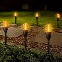 6 Pack Solar Powered Flickering Glow Flame Cup Pathway Patio Light 3&quot;Lx3... - £22.41 GBP