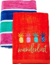 2 Different Kitchen Terry Hand Towels (16&quot;x26&quot;) Colorful Pineapples &amp; Stripes,Rl - £11.13 GBP
