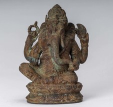 Ganesh - Antique Javanese Style Bronze Seated Indonesian Ganesha Statue -20cm/8&quot; - £968.23 GBP
