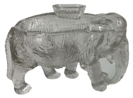 EAPG Antique STANDING ELEPHANT Trunk Down Clear Glass MATCH HOLDER Candy... - £55.25 GBP