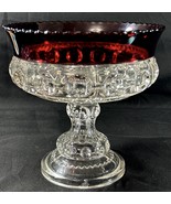 Antique Ruby Stained EAPG Compote – Pressed Glass Pedestal Bowl, 6” - $79.00