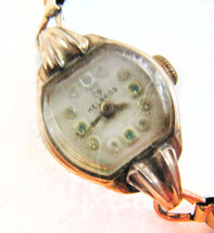 Vintage Ladies Helbros 10K RGP &amp; Diamond 17 Jewel Watch W/ Bretton Band ... - £79.02 GBP