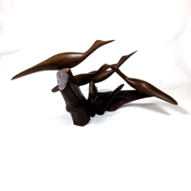 Hand Carved  Birds on Driftwood Base Folk Art Sculpture Signed Roy Allen... - $69.00