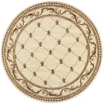 8&#39; Ivory Machine Woven Hand Carved Fleur De Lis Round Indoor Area Rug - £355.46 GBP