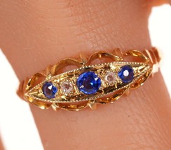 Sz6 c1864 18k gold Sapphire/diamond antique ring - $846.45